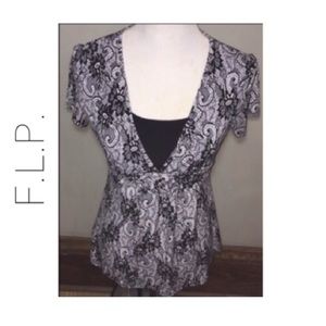 F.L.P. Black & white floral short sleeve
